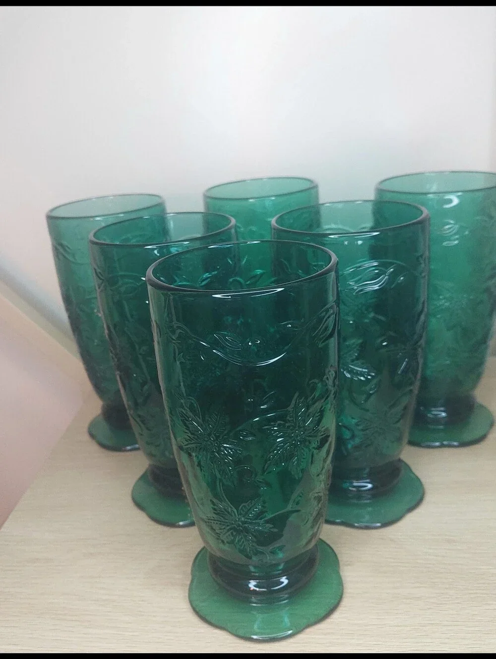 Rare! Set Of 6! Vtg. Princess House Fantasia Emerald Green 20oz Footed Tumblers!